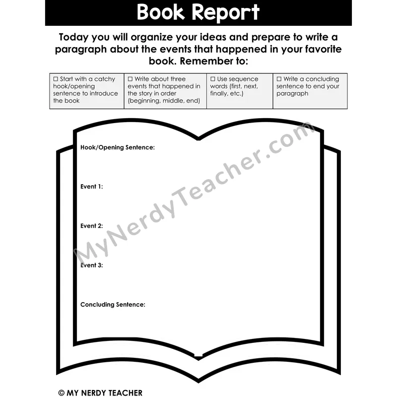 Narrative Writing: Book Report — Graphic Organizer, Printable