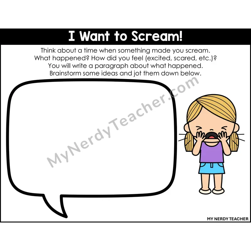 Narrative Writing: I Want to Scream! — Printable Color