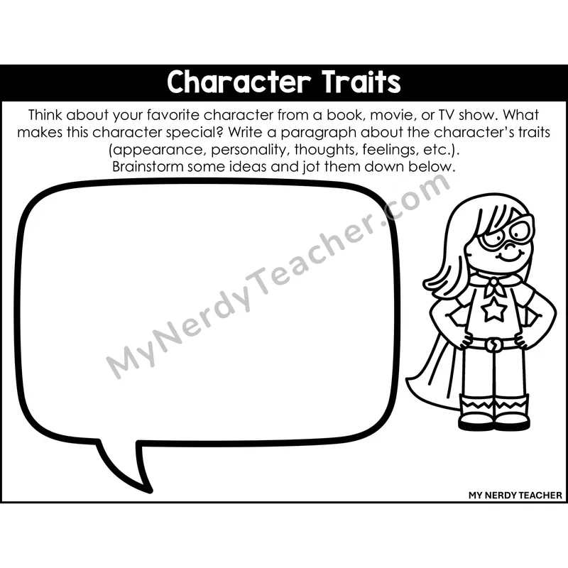 Informational Writing: Character Traits — Printable Black & White