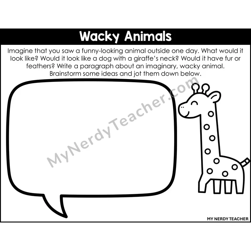 Informational Writing: Wacky Animals — Printable Black & White
