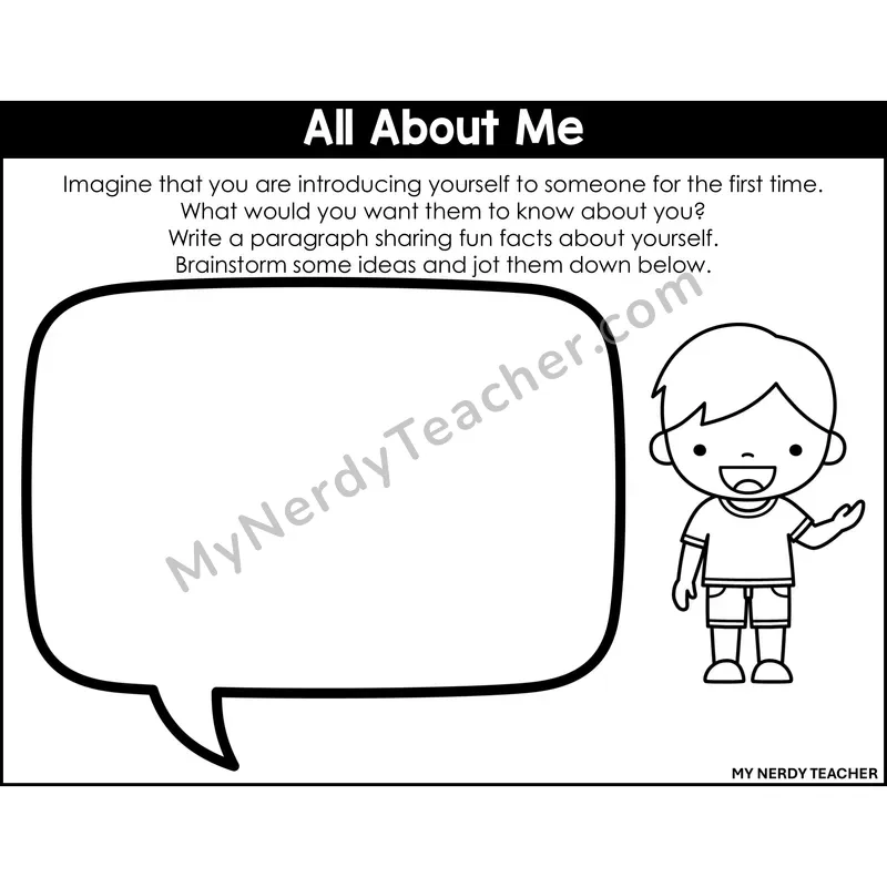 Informational Writing: All About Me — Printable Black & White