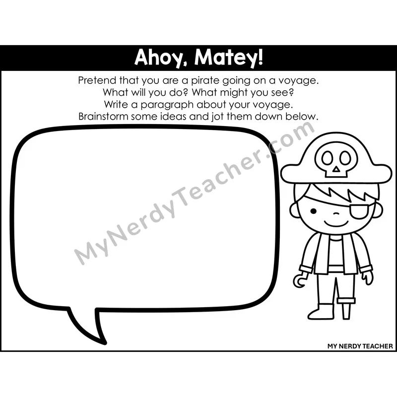 Narrative Writing: Ahoy, Matey! — Printable Black & White