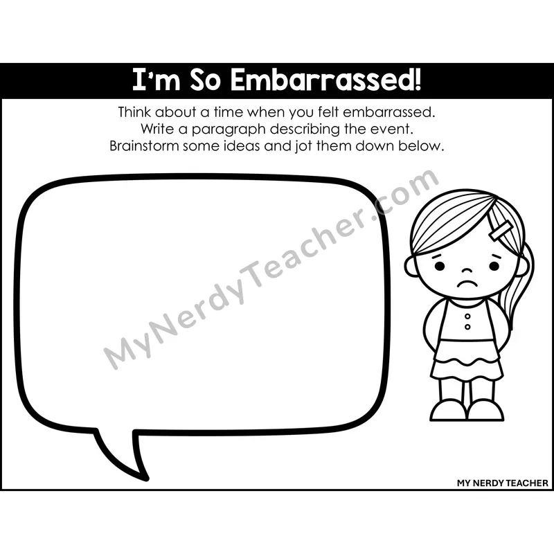 Narrative Writing: I'm So Embarrassed! — Printable Black & White