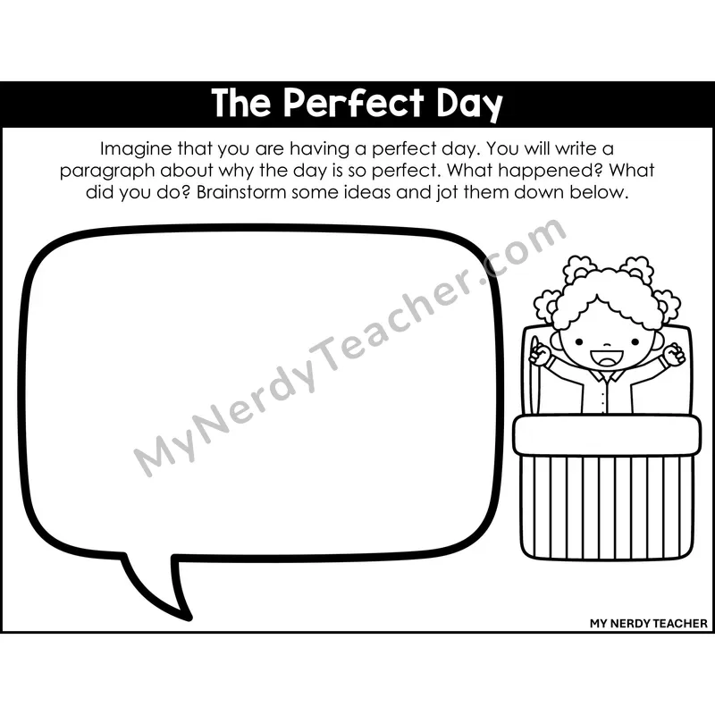 Narrative Writing: The Perfect Day — Printable Black & White