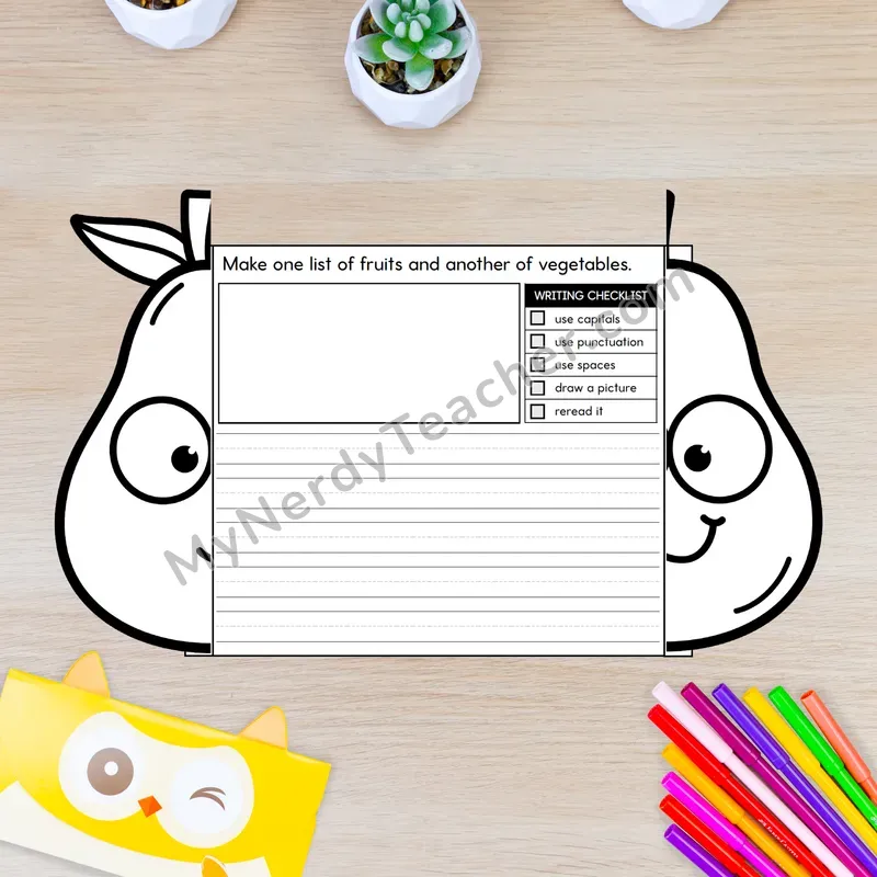 Fruits and Veggies Writing Crafts — Pear and Avocado