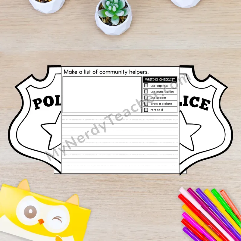 Community Helpers Writing Crafts — Police Badge