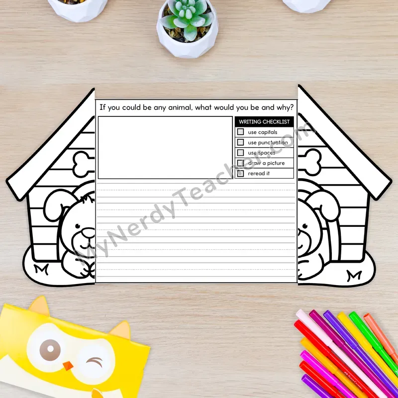 Animals Writing Crafts — Puppy in Doghouse