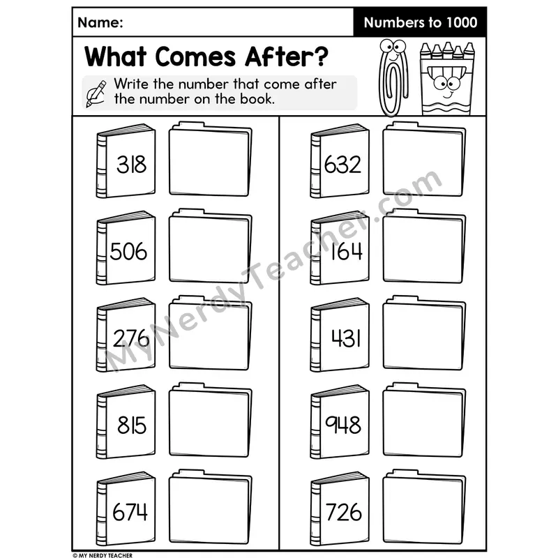 What Comes After Three-Digit Numbers Worksheet — Counting Within 1000