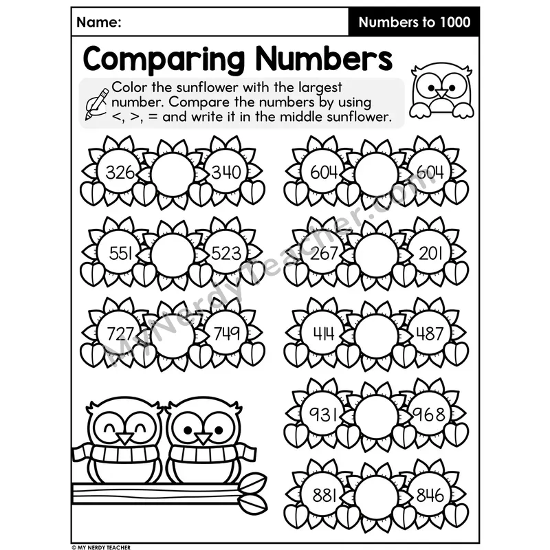 Comparing Three-Digit Numbers Worksheet — Greater Than, Less Than, Equal
