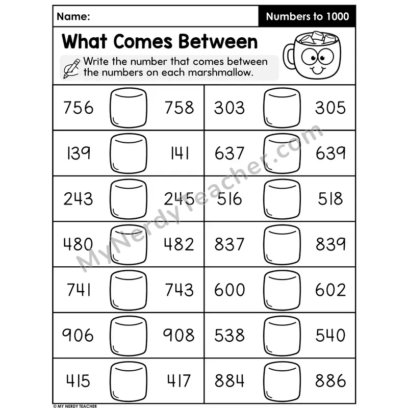 What Comes Between Three-Digit Numbers Worksheet — Counting Within 1000