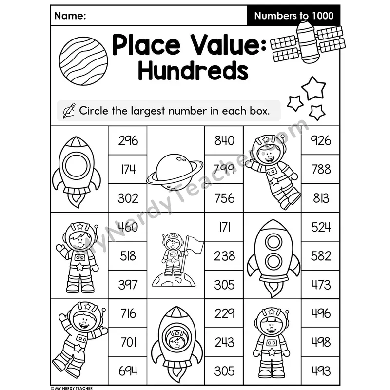 Comparing Three-Digit Numbers Worksheet — Circle the Largest Number
