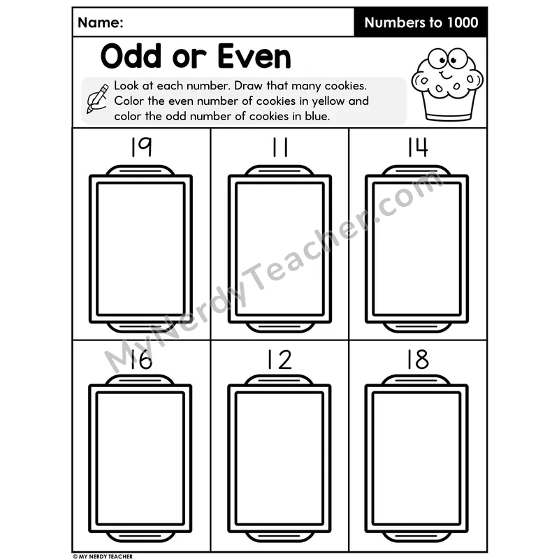 Odd or Even Numbers Worksheet — Draw and Color Cookies