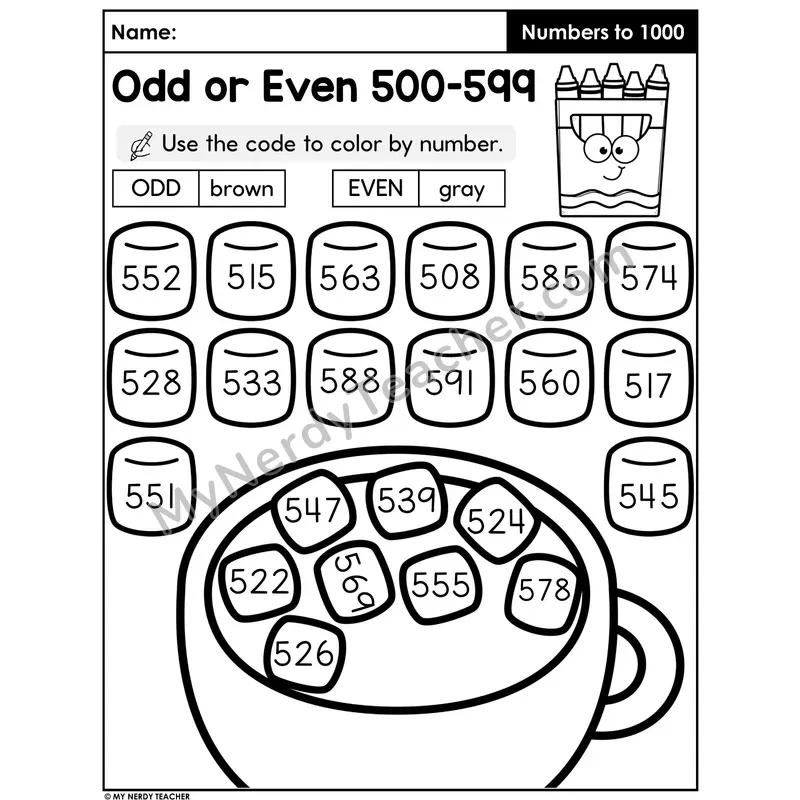 Odd or Even Numbers 500-599 Color by Code Worksheet