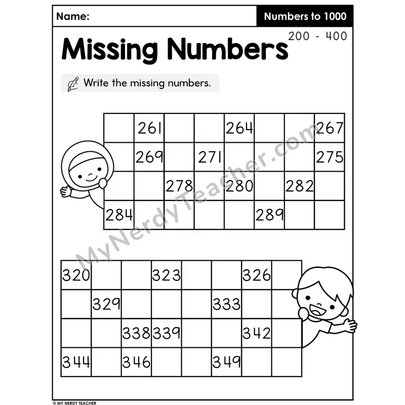 Missing Numbers Worksheet — Counting From 200 to 400