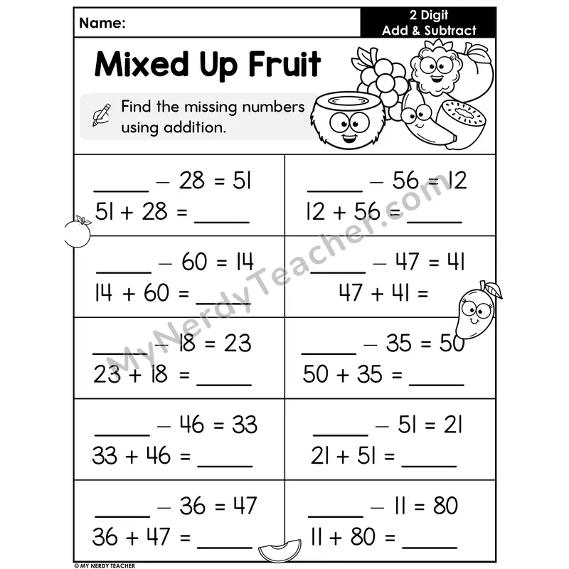 Fact Families Addition and Subtraction Worksheet — Within 100