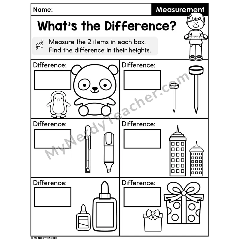 Comparing Heights Worksheet — What's the Difference