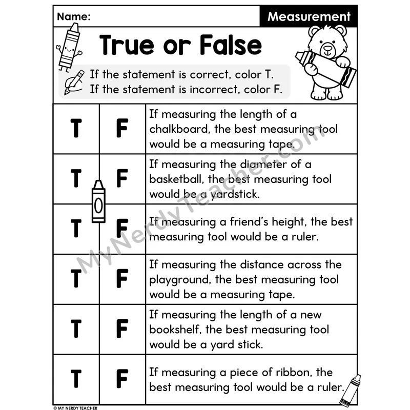Measurement Tools True or False Worksheet — Best Tool Set 4
