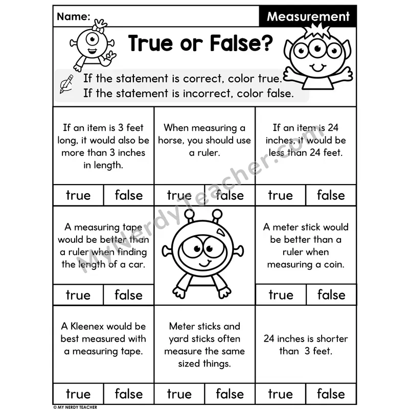 Measurement Tools and Facts True or False Worksheet — Set 1