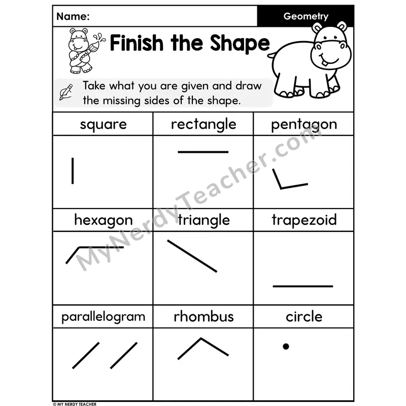 Geometry Drawing Worksheet — Finish the Shape by Drawing Missing Sides