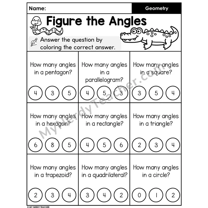 Geometry Worksheet — Figure the Angles Count Angles in Each Shape