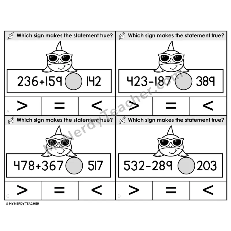 Compare Sums and Differences with Inequalities — 3-Digit Operations