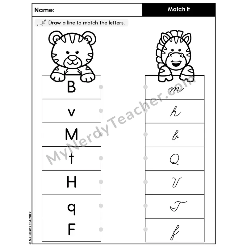 Print to Cursive Letter Matching Worksheet — Set 6