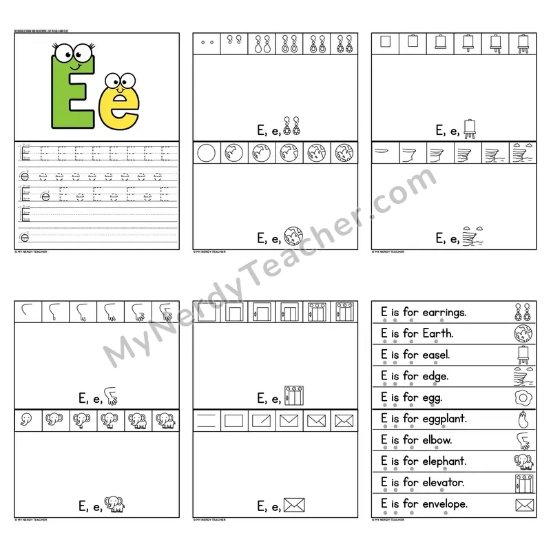 Letter E Tracing and Handwriting Practice — Beginning Sounds