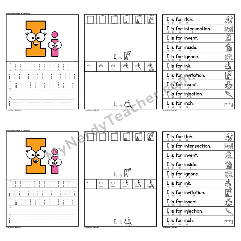 Letter I Tracing and Handwriting Practice — Beginning Sounds