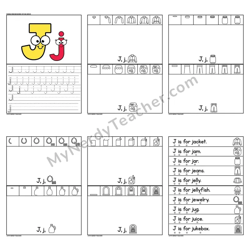 Letter J Tracing and Handwriting Practice — Beginning Sounds