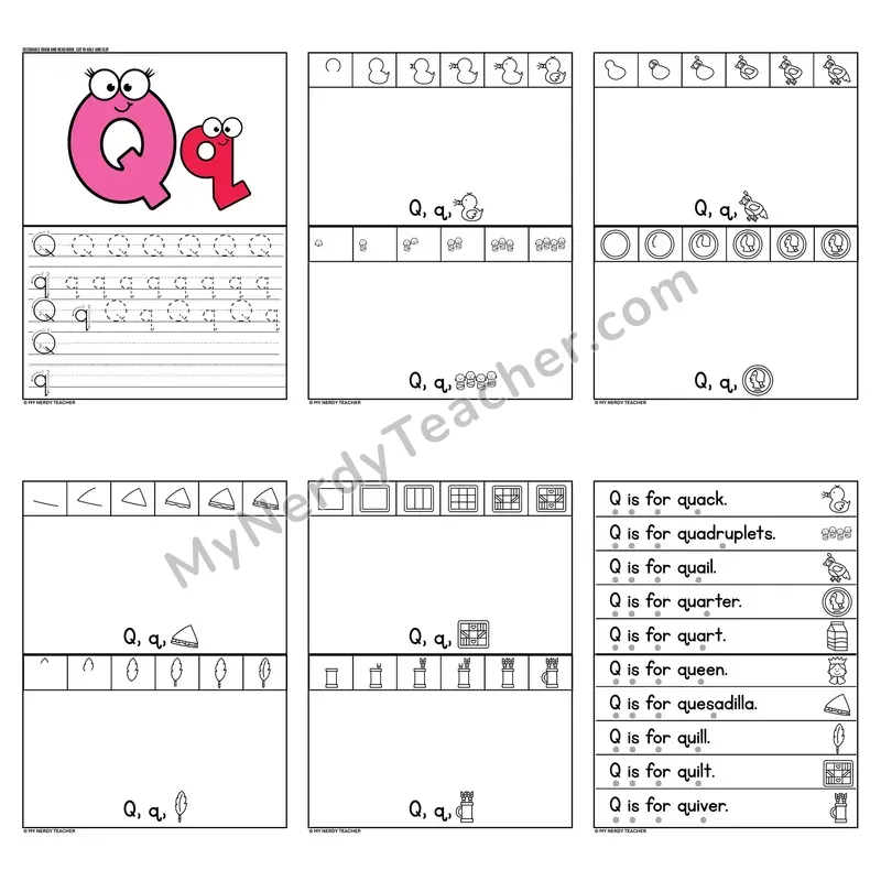Letter Q Tracing and Handwriting Practice — Beginning Sounds
