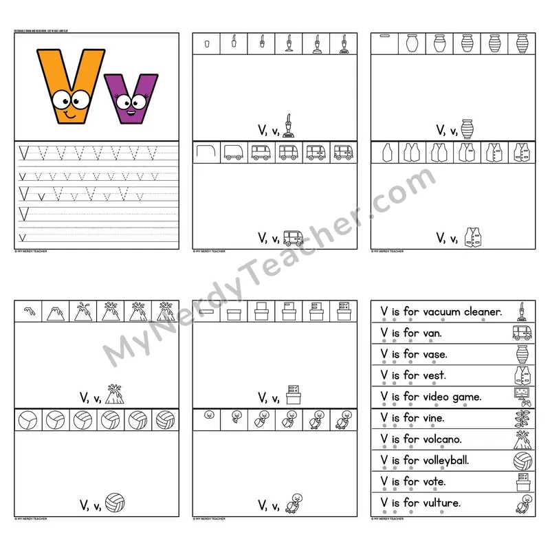 Letter V Tracing and Handwriting Practice — Beginning Sounds