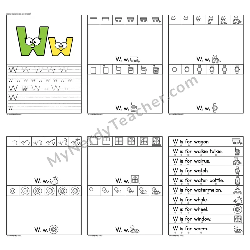 Letter W Tracing and Handwriting Practice — Beginning Sounds
