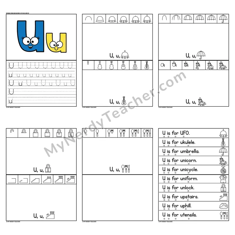 Letter U Tracing and Handwriting Practice — Beginning Sounds