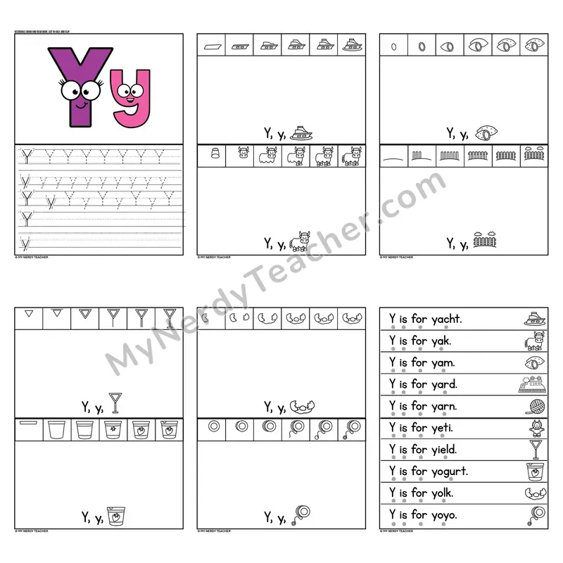 Letter Y Tracing and Handwriting Practice — Beginning Sounds