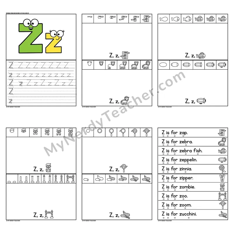 Letter Z Tracing and Handwriting Practice — Beginning Sounds