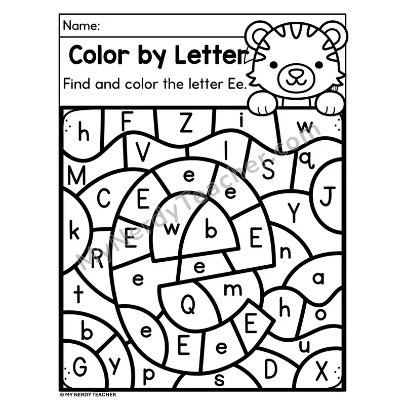Letter E Upper and Lowercase Color by Letter Worksheet