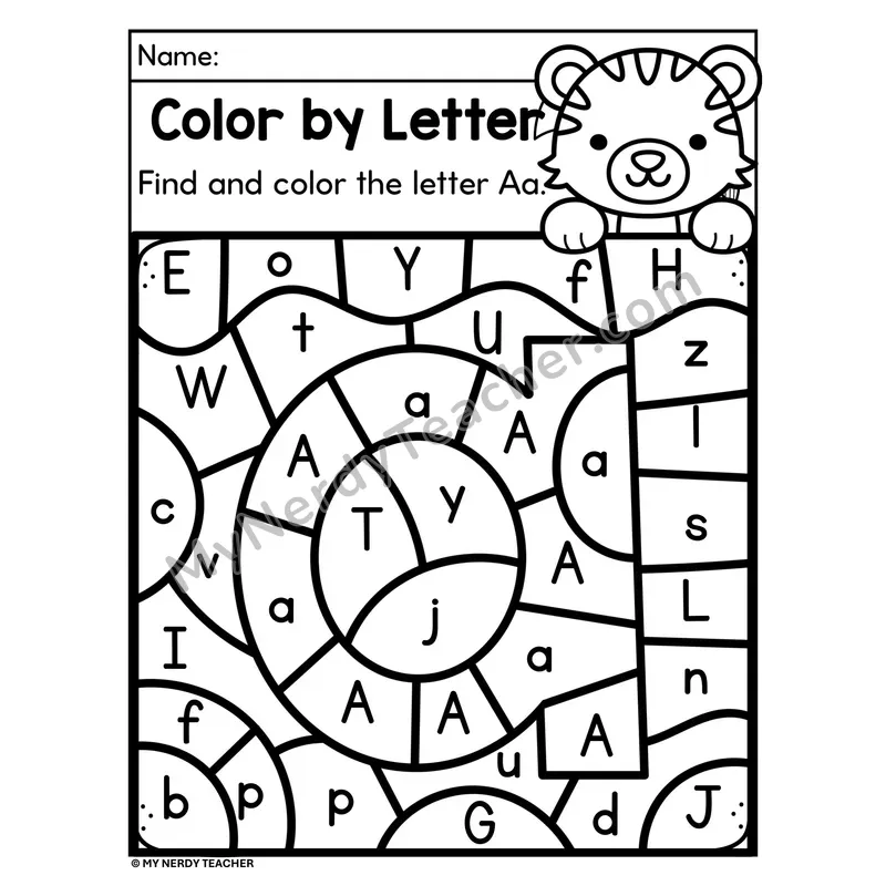 Letter A Upper and Lowercase Color by Letter Worksheet