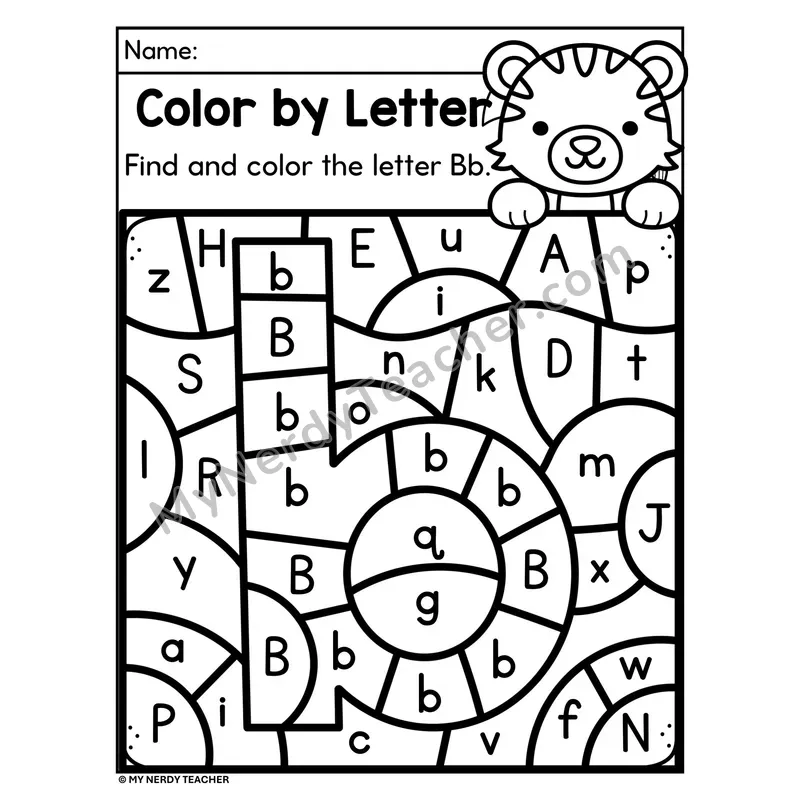 Letter B Upper and Lowercase Color by Letter Worksheet