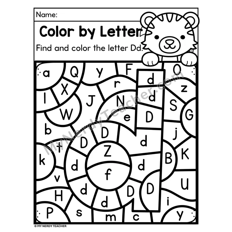Letter D Upper and Lowercase Color by Letter Worksheet