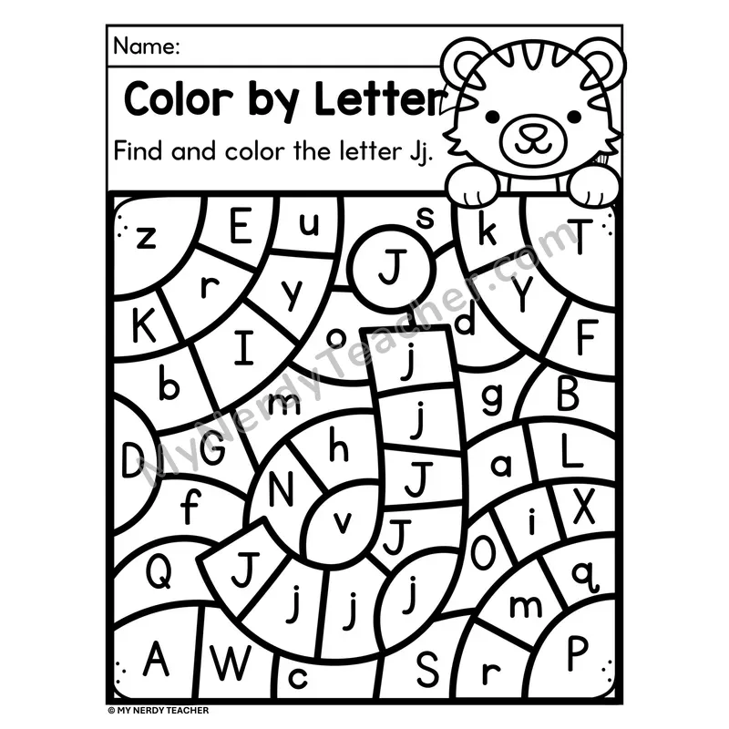 Letter J Upper and Lowercase Color by Letter Worksheet