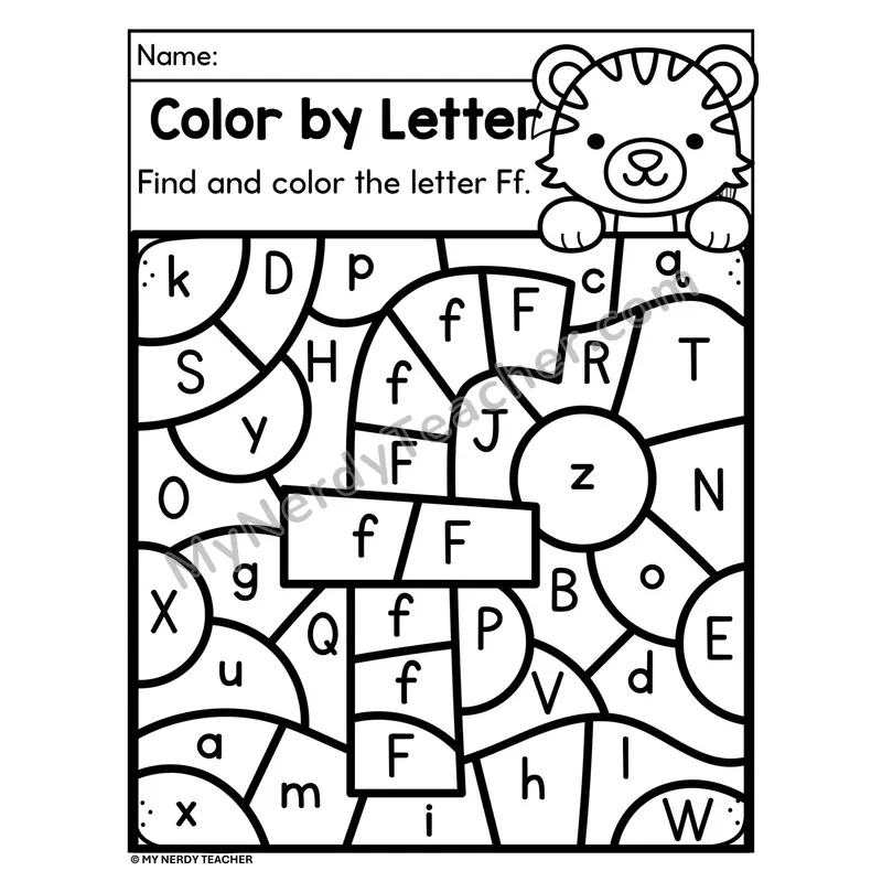 Letter F Upper and Lowercase Color by Letter Worksheet
