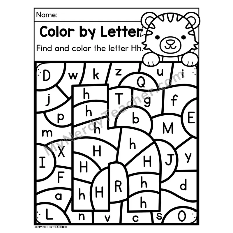 Letter H Upper and Lowercase Color by Letter Worksheet
