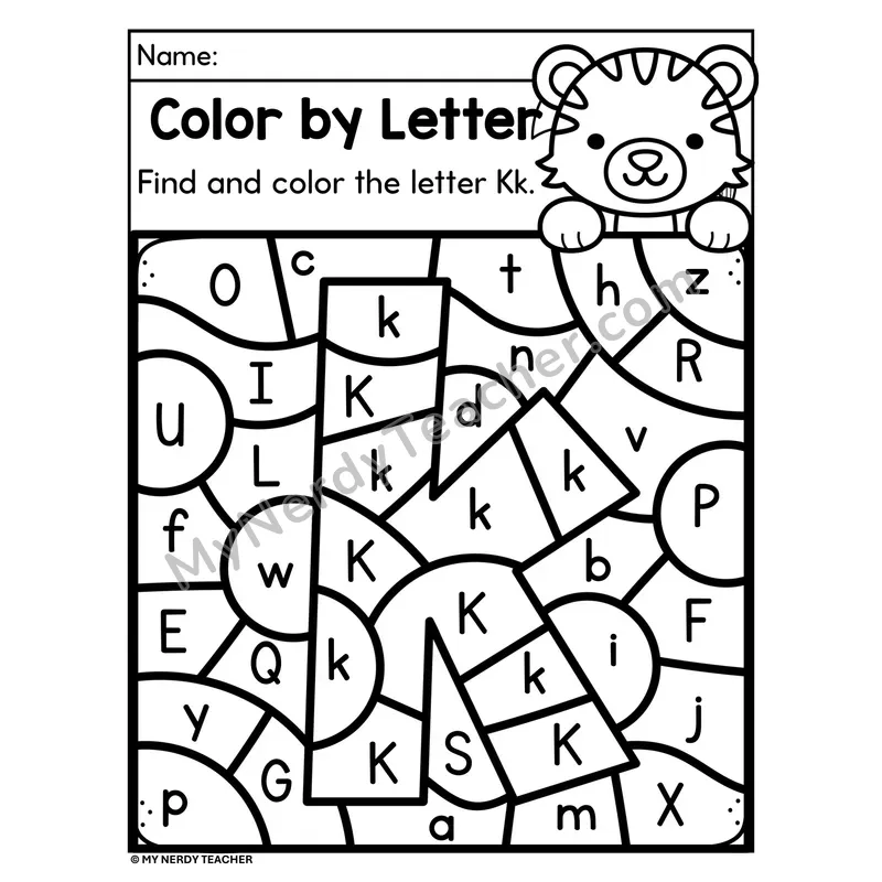 Letter K Upper and Lowercase Color by Letter Worksheet