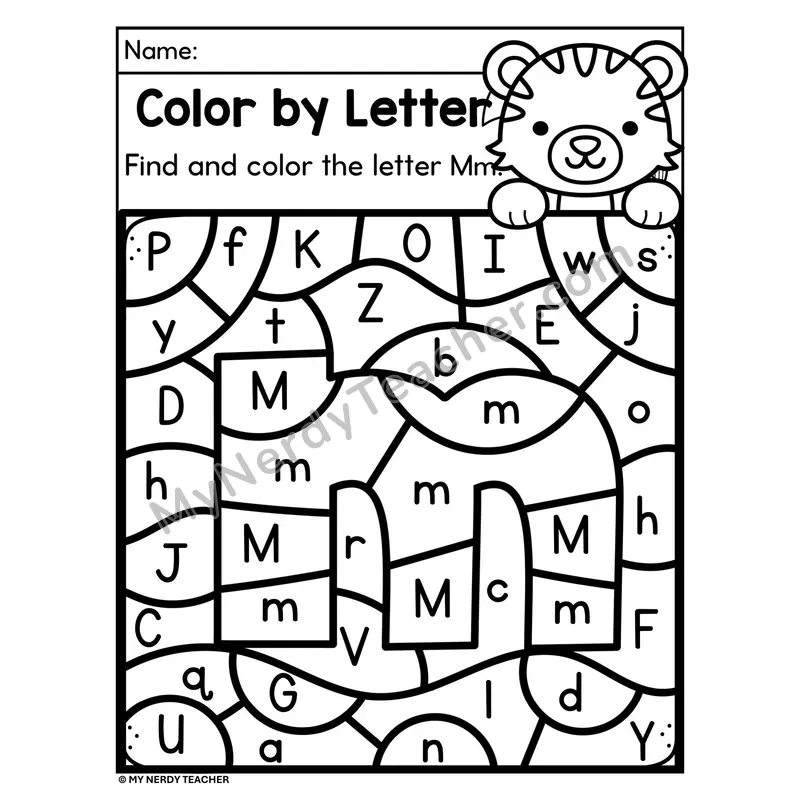 Letter M Upper and Lowercase Color by Letter Worksheet