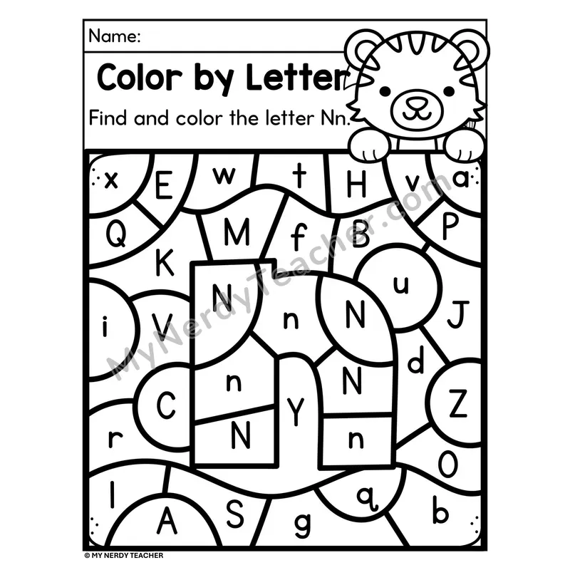 Letter N Upper and Lowercase Color by Letter Worksheet