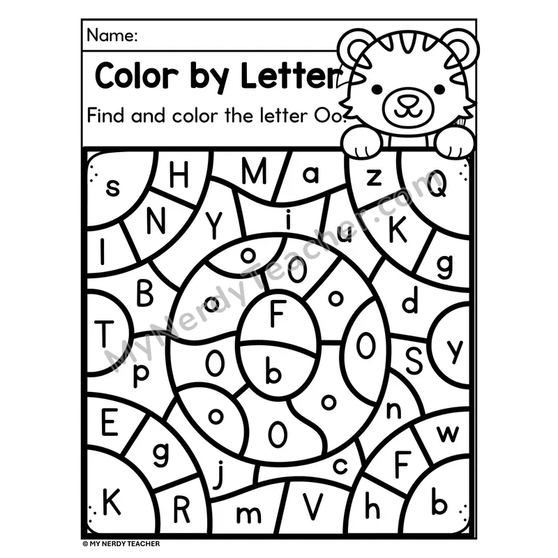 Letter O Upper and Lowercase Color by Letter Worksheet