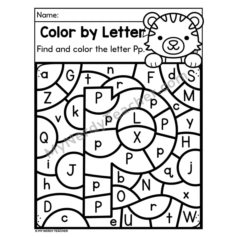 Letter P Upper and Lowercase Color by Letter Worksheet