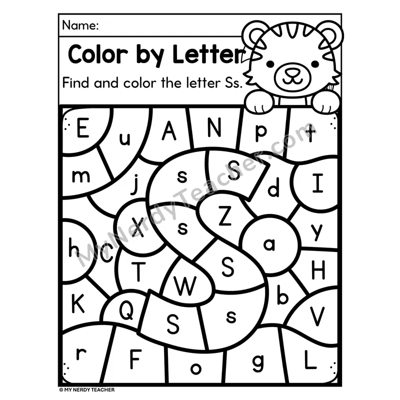 Letter S Upper and Lowercase Color by Letter Worksheet