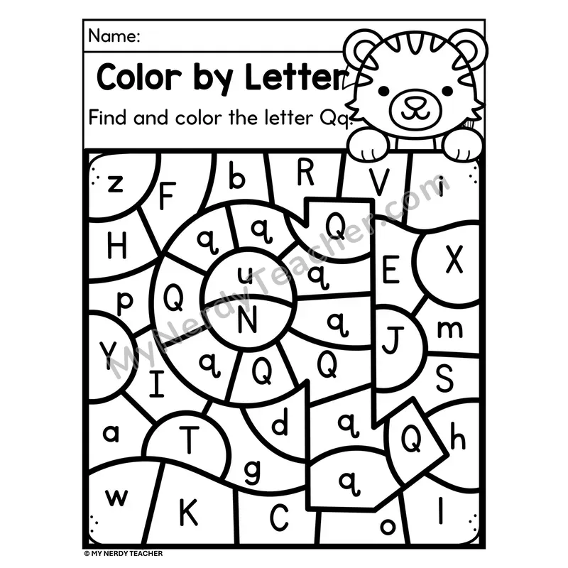 Letter Q Upper and Lowercase Color by Letter Worksheet