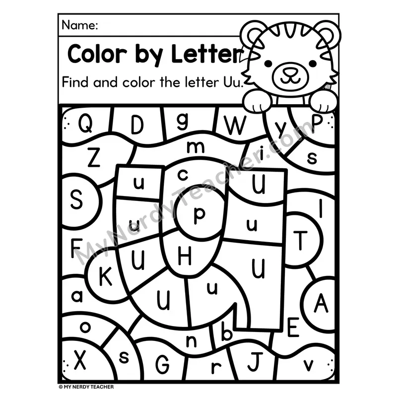 Letter U Upper and Lowercase Color by Letter Worksheet